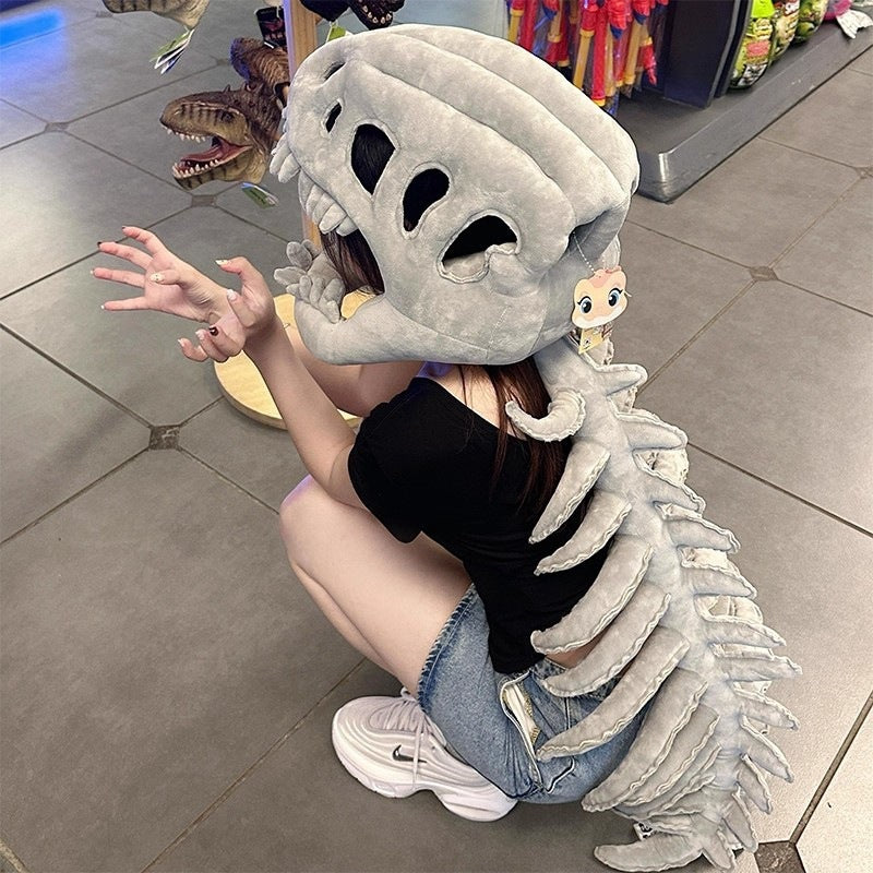Dinosaur Skeleton Plush Toy with Removable Skeleton Headgear – Kids’ Plush Dinosaur Costume & Educational Toy