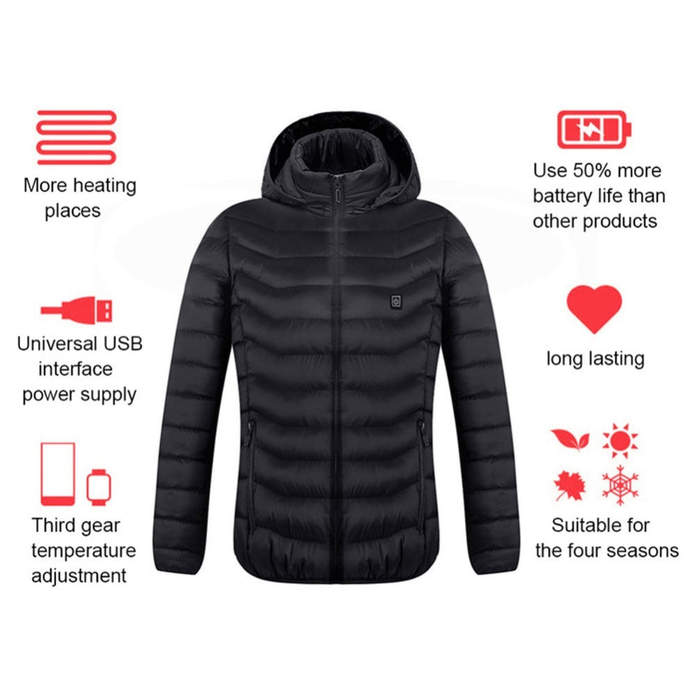 Men's USB Heated Winter Jacket - Electric Cotton Coat with Zip-up Heater, Thermal Clothing for Cold Weather