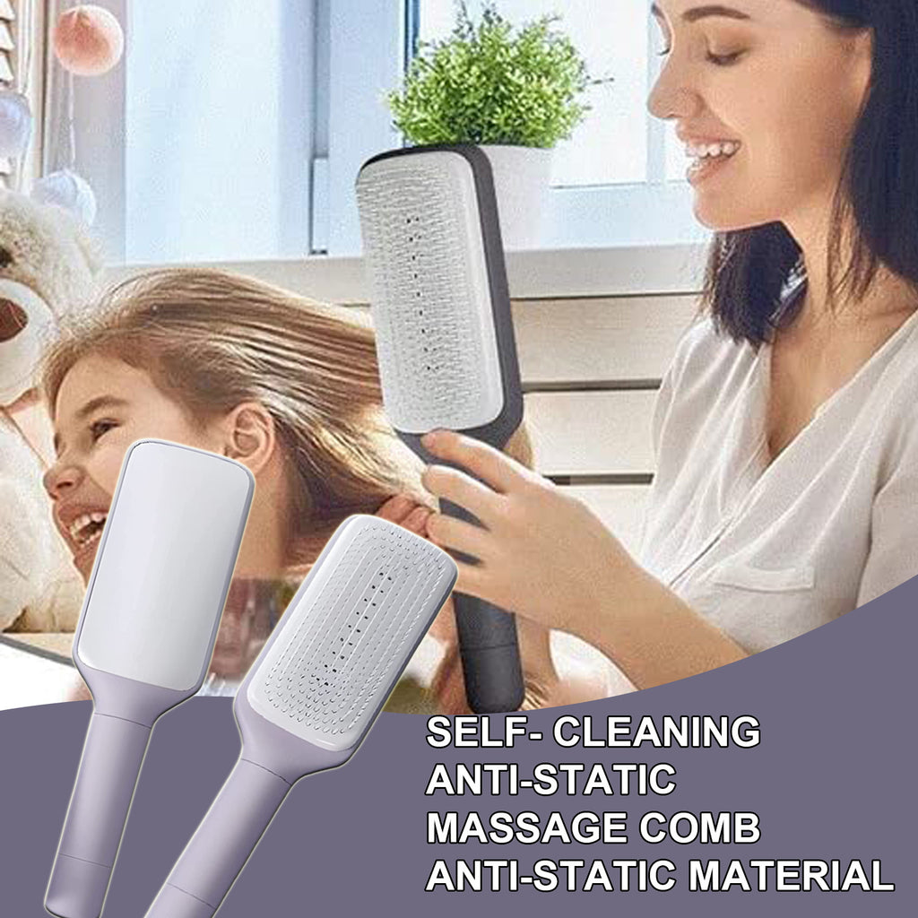 4-in-1 Self-Cleaning Hair Brush – Anti-Static Scalp Massage Comb with Rotating & Scalable Design for Easy Hair Removal